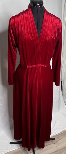 Vintage CHRISTIAN DIOR Red Velvet Wrap Maxi House Dress Robe XS/S Christmas - Picture 2 of 19