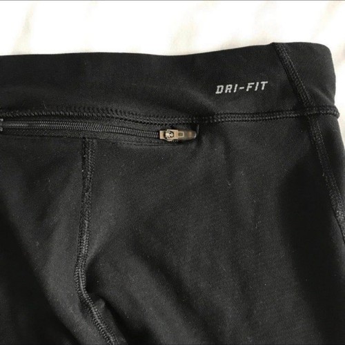 Nike DRI-FIT Black Athletic Knee Crop Length Leggings Shorts Run Zip Pkt Size XS - Picture 6 of 11