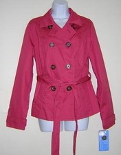 Merona Dusty Red Raincoat Short Belted Trench Jacket Nano-tex Size M Nwt!