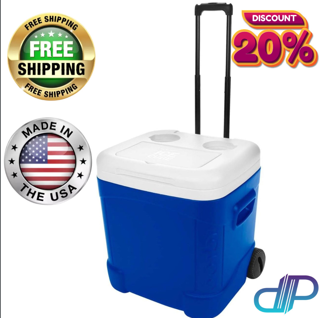 igloo 60 qt laguna roller ice chest rolling cooler blue