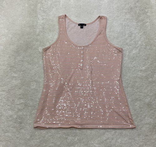 Gap Henley-Tanktop Damen Größe S ärmellos orange-weiß gestreift Pailletten  - Bild 1 von 9