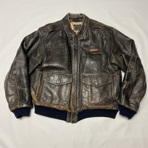 Chaqueta AVIREX A-2 Bombardero Cuero Marrón Envejecido Años 70 80 XL Militar - Imagen 1 de 24