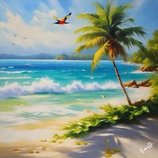 Amy Diab - Paradise Found A Serene Tropical Beach Escape (2023) Signed - 17"x22"