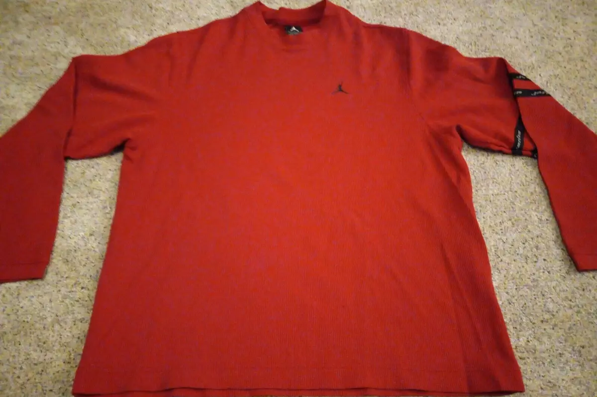 Men s L Jordan Red Waffle Knit Long Sleeve Thermal Shirt With Arm Band Logo