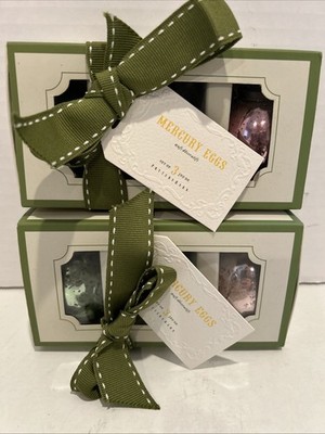Pottery Barn Mercury Glass Egg Ornaments in Box Blue Pink Green  Lot