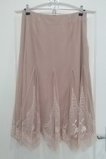 DAVID EMANUEL Embroidered Lined Trumpet Long Skirt Beige Taupe White Size 12