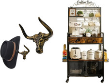 Bull Head Cowboy Hat Hooks - 2 Pack Metal Wall Rack for Coffee Station