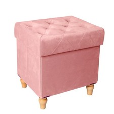 Folding Storage Ottoman Cube Velvet Footstool with Wood Legs Footrest for Living