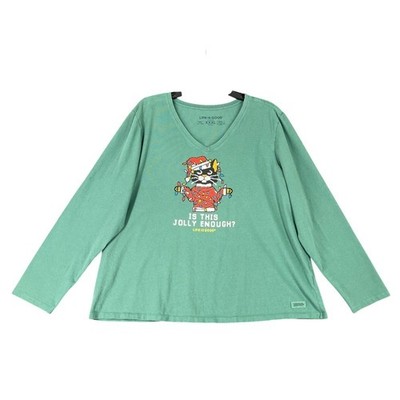 Life Is Good Holiday Kitty Crusher tee womens XXXL Cat cute cozy soft girl indie