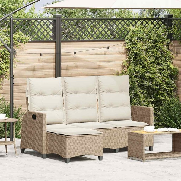 Gartensofa Mit Liegefunktion Kissen L-Form Beige Poly Rattan-image