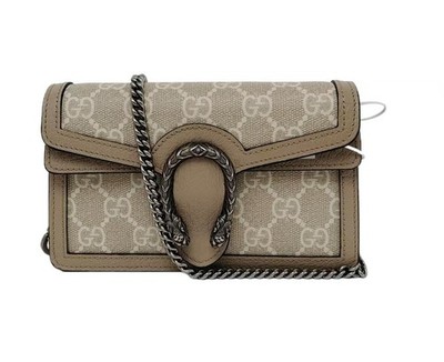 Gucci Dionysus Super Mini Beige GG Denim Silver Hardware Chain Bag