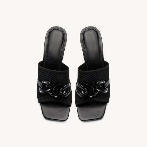 NEWBELLA Women's Elegant Square Toe Chain Heeled Sandals Pump Shoes 8, Black - Picture 5 of 5