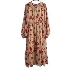 ASOS Design Red Floral Tiered Maxi Dress Chiffon Balloon Sleeve Cream Size US 6