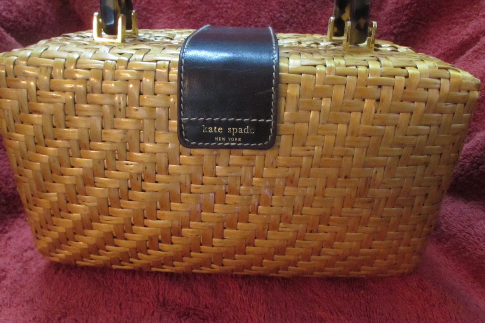 Vintage Kate Spade Italian  Wicker Purse Tortoise Handle 1990's image 3
