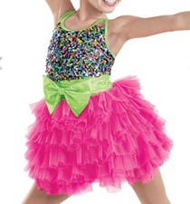 Weissman Girls Medium Child Pink Green Sequin Dance Outfit Tutu RN 64830
