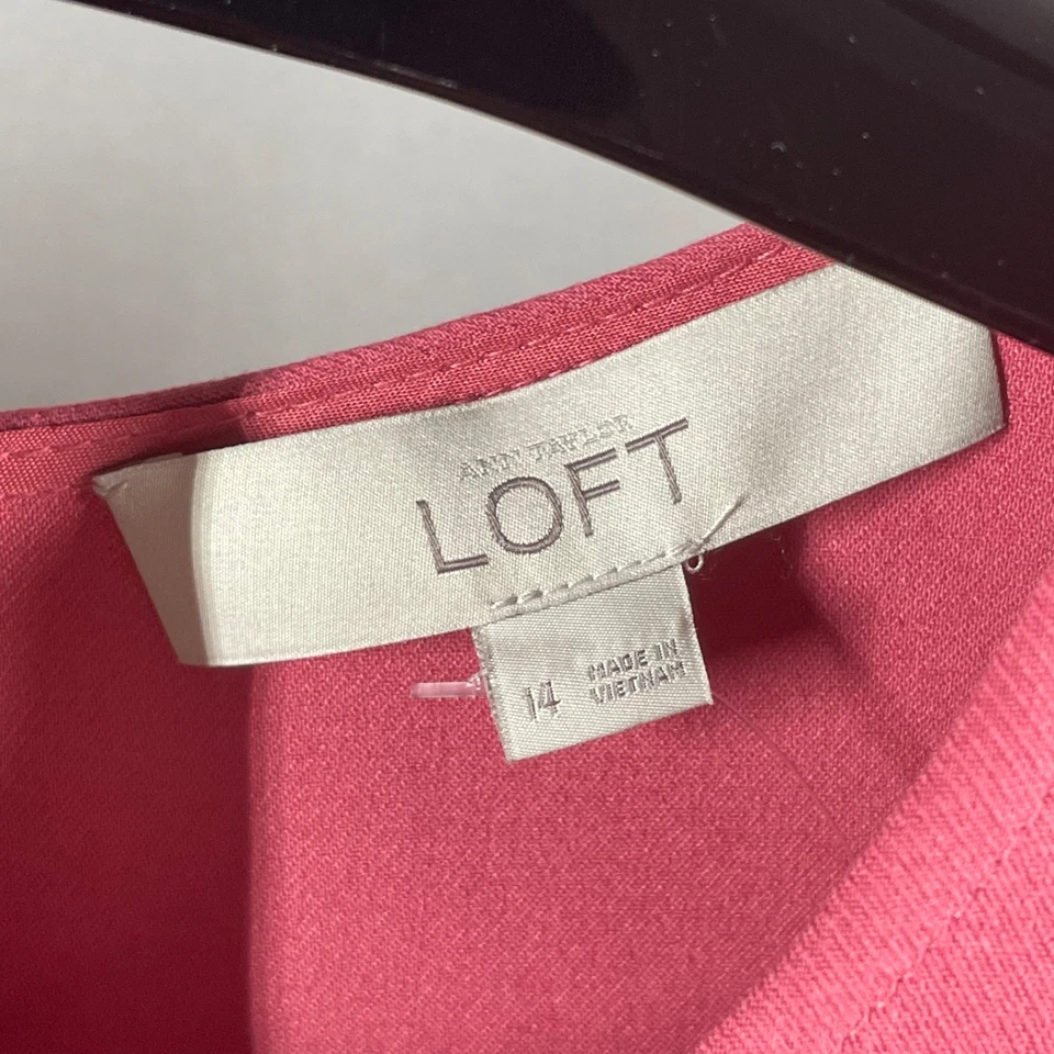 NUEVO Vestido Ann Taylor Loft Para Mujer 14 Rosa Ajuste Acampanado Funda Colorido Clásico Foto 4 de 4