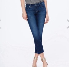 Paige Skyline Ankle Peg Jeans Women  s Size 27 Dark Wash Raw Hem Stretch Denim