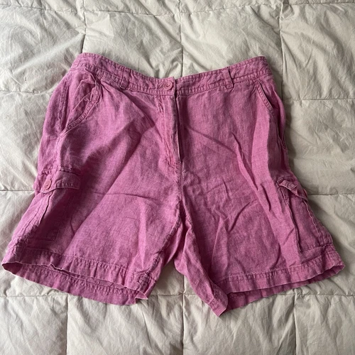 J Jill Linen Shorts Women’s 6 Pink Button Closure Coastal Casual
