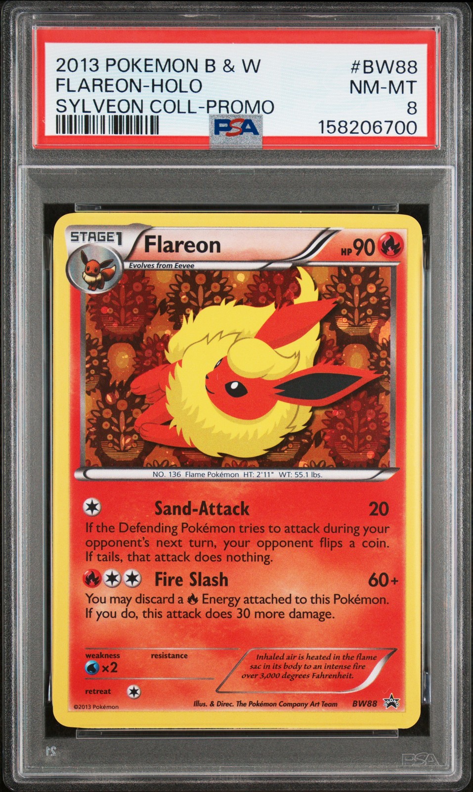 2013 POKEMON BLACK & WHITE PROMO SYLVEON COLLECTION #BW88 FLAREON-HOLO PSA 8