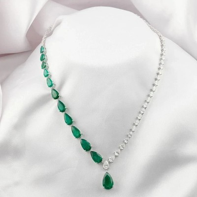 Tennis Necklace Lab Created Diamond 15CT Pear Cut 14K White Gold Plated Silver