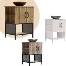 24" Bathroom Vanity Set Storage Cabinet with Vessel Sink & Open Shelf Cabinet