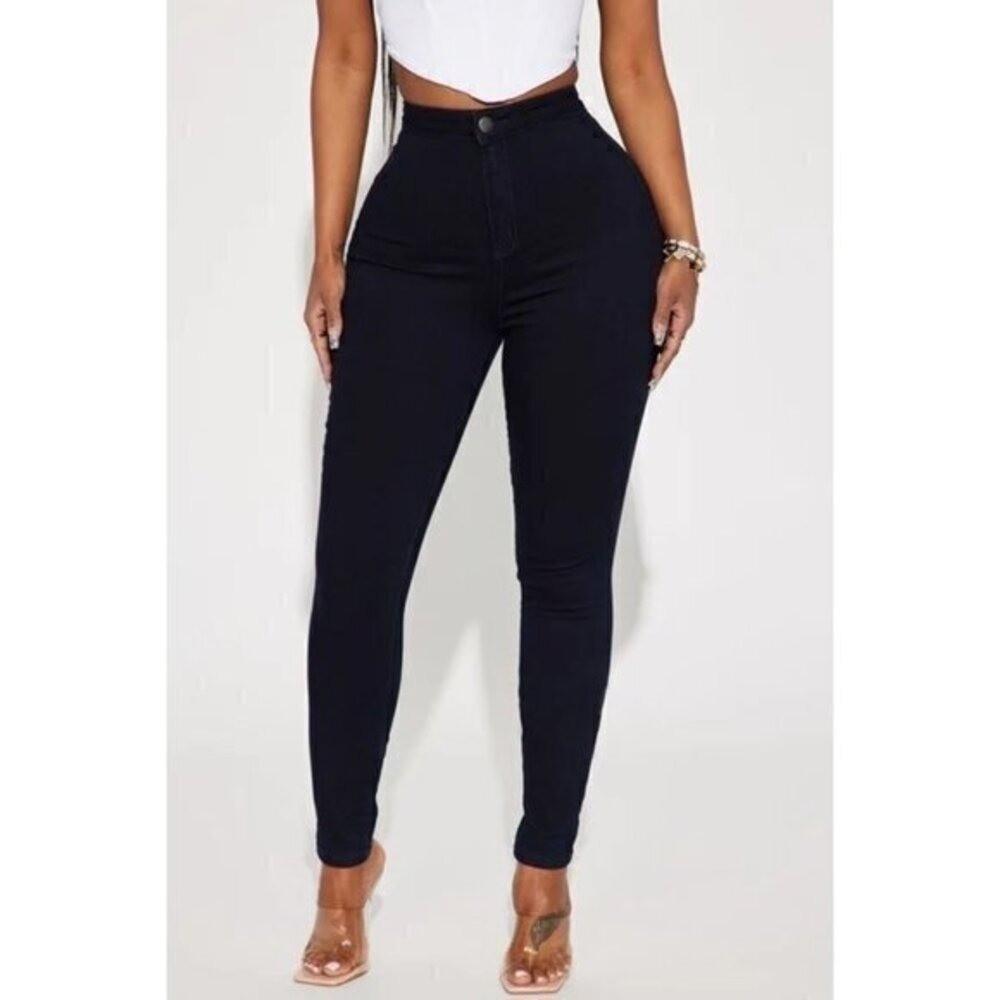 Super High Waist Indigo Denim Skinnies Size 15 for Curvy Fit image 4