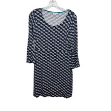 Boden Navy Blue Geometric Print Dress Long Sleeve Scoop Neck Stretch Size 12