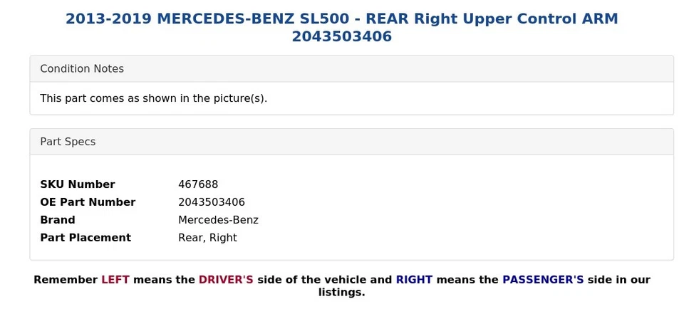Brazo de control superior derecho trasero mercedes-benz sl500 2013-2019 2043503406 Foto 4 de 4