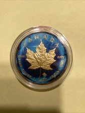 2014 RARE Canada 5 Dollar Colorized Silver Maple Leaf 1 Oz Silver Gilded Blue