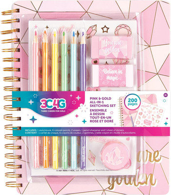 3C4G- Pink & Gold All-In-1 Sketchbook Set - Unlined Diary, Journal & Sketchbook 