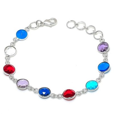 Multi Color Mix Gemstone Handmade 925 Sterling Silver Jewelry Bracelet Size 7-8''