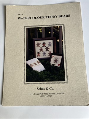 Sekas & Co. Watercolour Teddy Bears Canvas Work Cross Stitch Pattern Chart