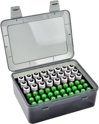 Elegant Grey Battery Storage Organizer   Holds 54 Batteries, Compact Design