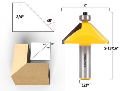 45 Degree Chamfer Edge Forming Router Bit - 1/2'' Shank - Yonico 13916