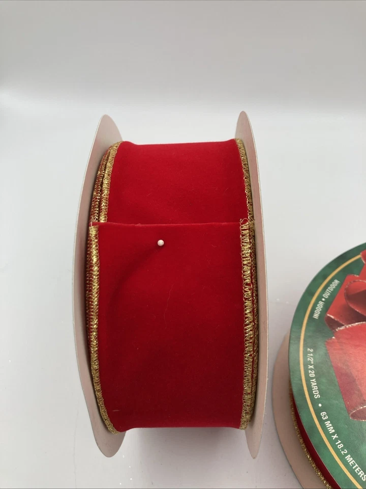 2 Vintage Nou-Vel Gold Edge Wired Red Velvet Ribbon Rolls Christmas 2.5" - Image 3 of 4