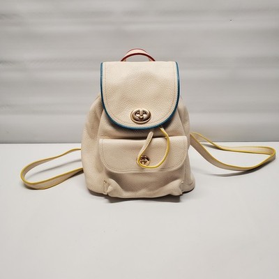 Coach White Pebbled Leather Mini Turn Lock Backpack Color Block Trim Read Cond
