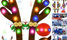 Christmas Reindeer Antlers Car Decoration Kit, LED Lights Nose Multicolor