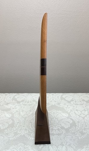 Mid Century Danish Modern Style Mixed Wood Inlay Sailboat Sculpture w Stand 10”T - Picture 2 of 7
