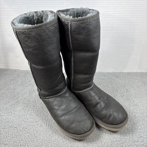 Stivali alti UGG donna classici pelle di pecora grigio peltro metallizzato 5823 taglia 8