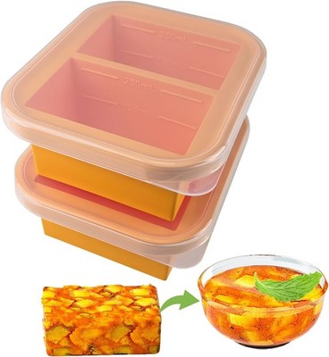 Zwei Tassen Silikon Lebensmittel Gefriertablett mit Deckel, Wiederverwendbar Mahlzeit Vorbereitung Orange 