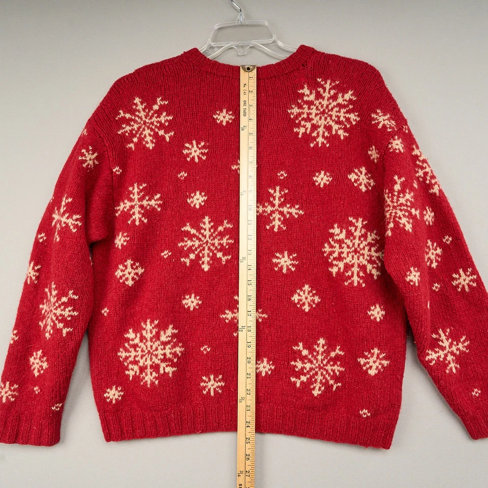 Suéter de lã vintage J Crew masculino L floco de neve ilha justa vermelho Natal grosso anos 90 - Imagem 3 de 4