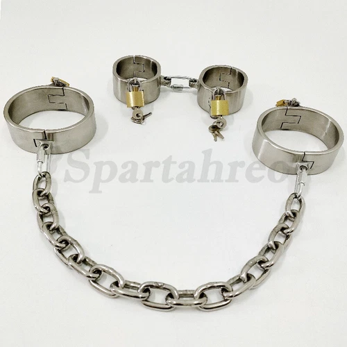 HOT Stainless Steel Heavy Duty Collar Handcuffs Ankle Cuffs Detachable Restraint - Picture 4 of 16