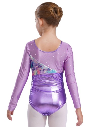 Kids Girls Rompers Metallic Jumpsuit Ballet Leotard With Shorts Shiny Skating - Picture 46 of 57
