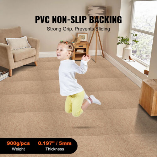 VEVOR Carpet Tile Floor 16pcs Squares w/Padding Attached 20"x 20"Dark Brown - Picture 5 of 12