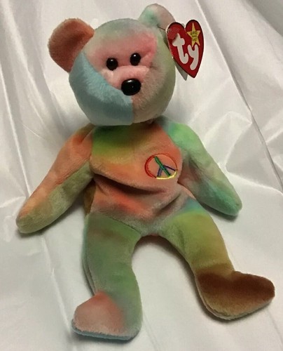 Ty Beanie Babies Rare Retired Peace Bear 1996 PVC Rainbow Color - Picture 3 of 8