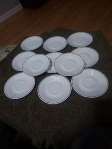 Vintage Corelle 11 Saucers Green Striped Rim As Is