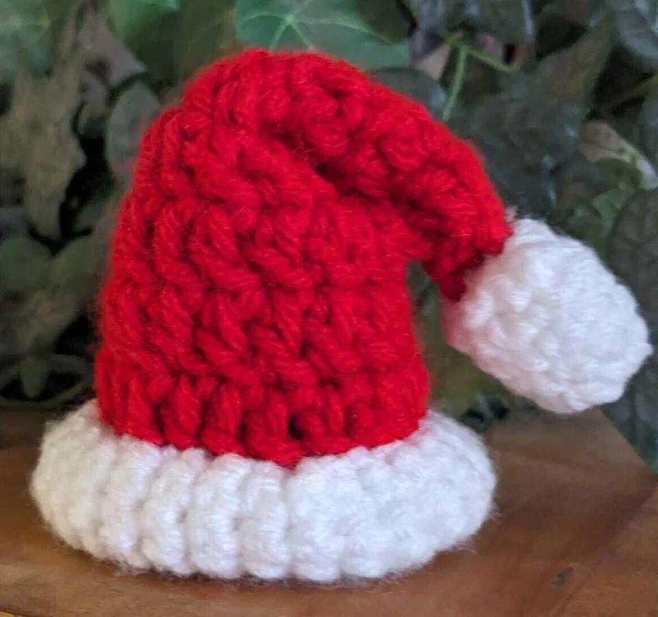 Handmade Crochet Mini Santa Hat, Crochet Christmas Hat Decor - Image 2 of 4
