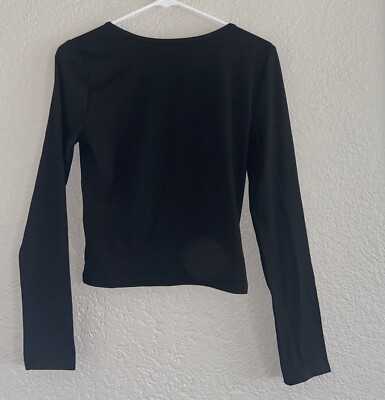 Women's Shein Long Sleeve Triple O Ring Back Top M Black (C17)