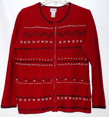 Cricket Lane CLC Red Wool with Black & White Yarn Striped Zipper