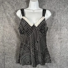 Y2K A Byer Satin Babydoll Camisole Top Womens Large Black Polka Dot Lace Fairy